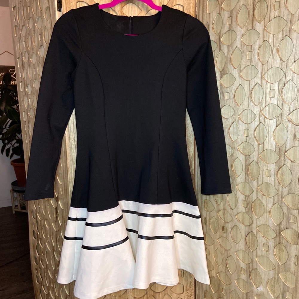 Mini small jersey dress faux leather accent black